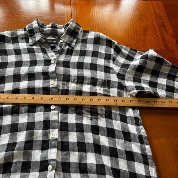Karen Kane Black and White Check Cuffed Sleeve Button Down Shirt Size M Linen - Picture 9 of 13